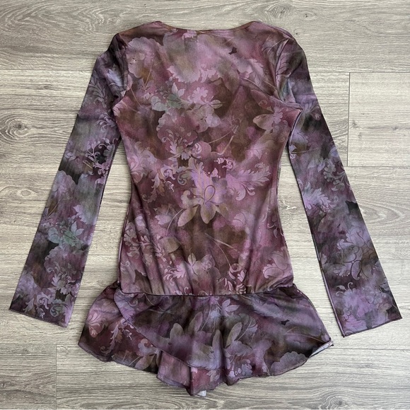 URBAN OUTFITTERS Eva Mesh Romper Small Purple Floral Playsuit Sheer Y2K Festival - Picture 9 of 12